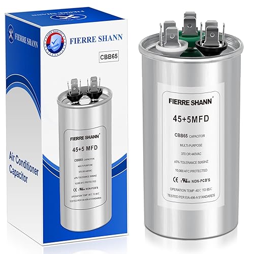 Miniatura 57 de Condensador de 50 uF/MFD para CA, 370 o 440 VCA CBB65 Condensadores redondos de doble carrera para funcionamiento del motor de CA, arranque