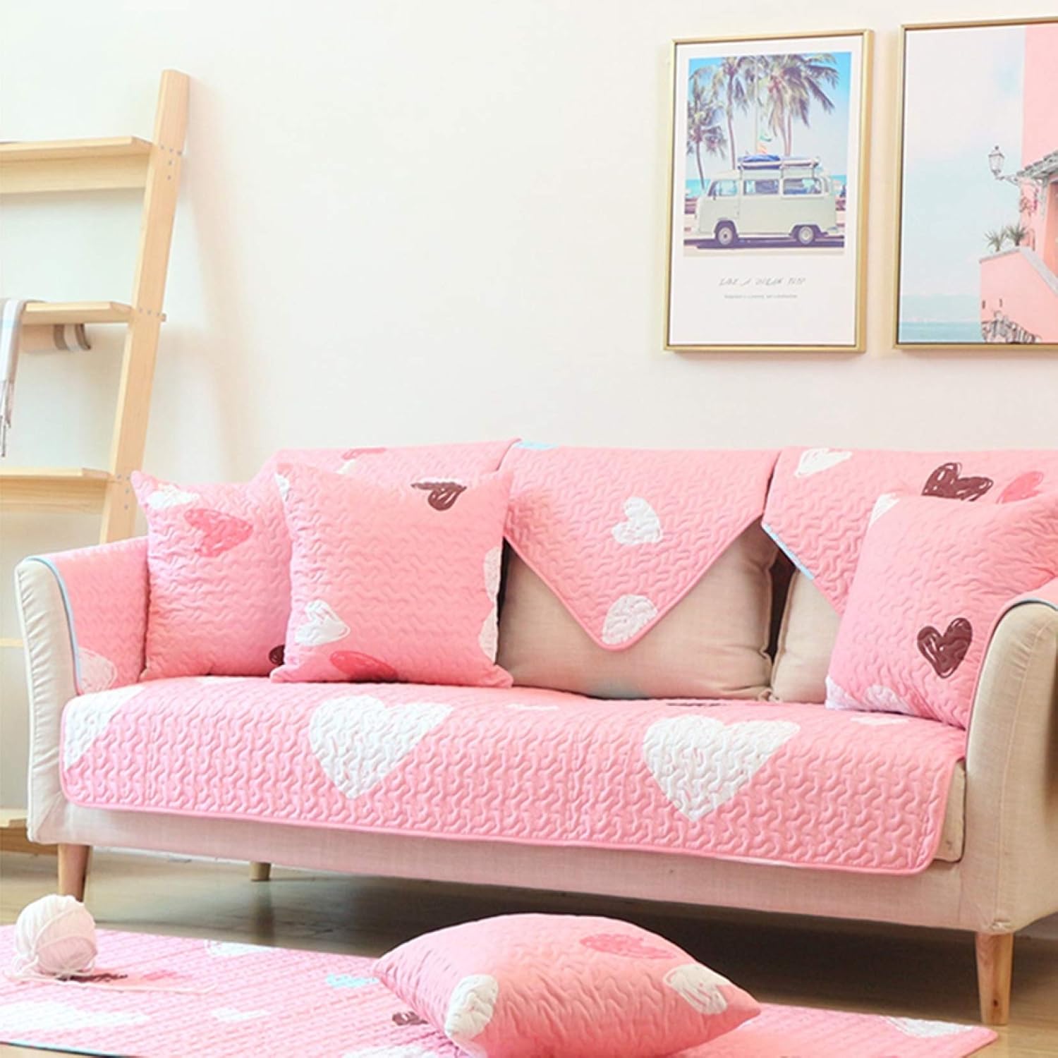 ソファーカバー マルチカバー 綿 カラー4 純色 花柄 背もたれカバー 洗える シンプル 室内マット 柔らかい 汚れ防止 90*18