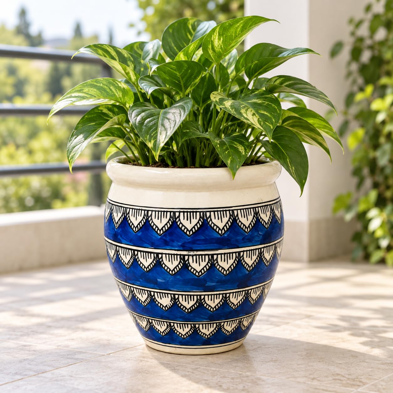 Niyara Blue Handpainted Ceramic Planters - Large -1