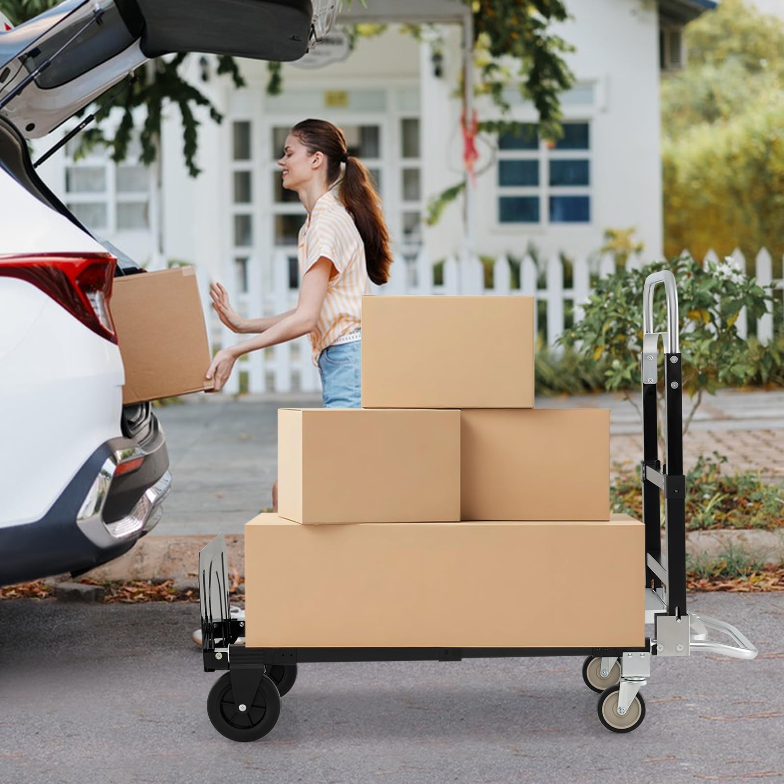 COSTWAY 2-in-1 Transportwagen Sackkarre klappbar, Handwagen mit Teleskopgriff & Verstellbarer Länge, Plattformwagen max. 272 kg, Transportkarre max. 135KG, Rollwagen Werkstatt mit 360° Lenkrollen