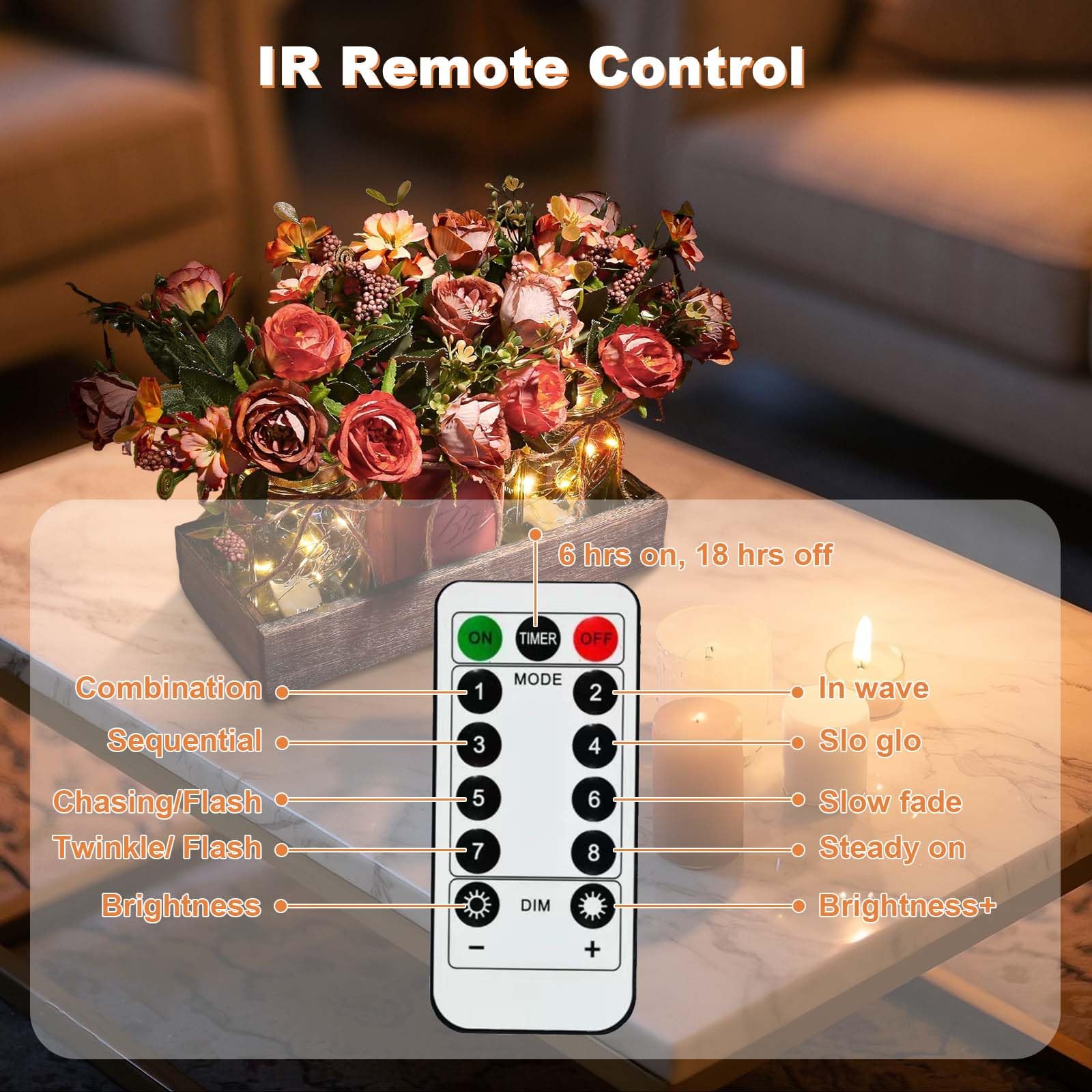 Garvee Set De 3 Centros De Mesa Rústicos LED – Jarrones Mason Jar con Flores Artificiales, Bandeja De Madera – Decoración Elegante para Comedor, Sala, Bodas, Estilo Casa De Campo