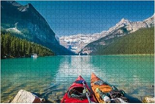 Jigsaw Puzzles 1000 Pieces for Adult Kayaks Lake Louise Banff National Park Alberta Canada Puzzle Game for Family Wooden Puzzle Toy Educational Games Puzzles for Home Decor
