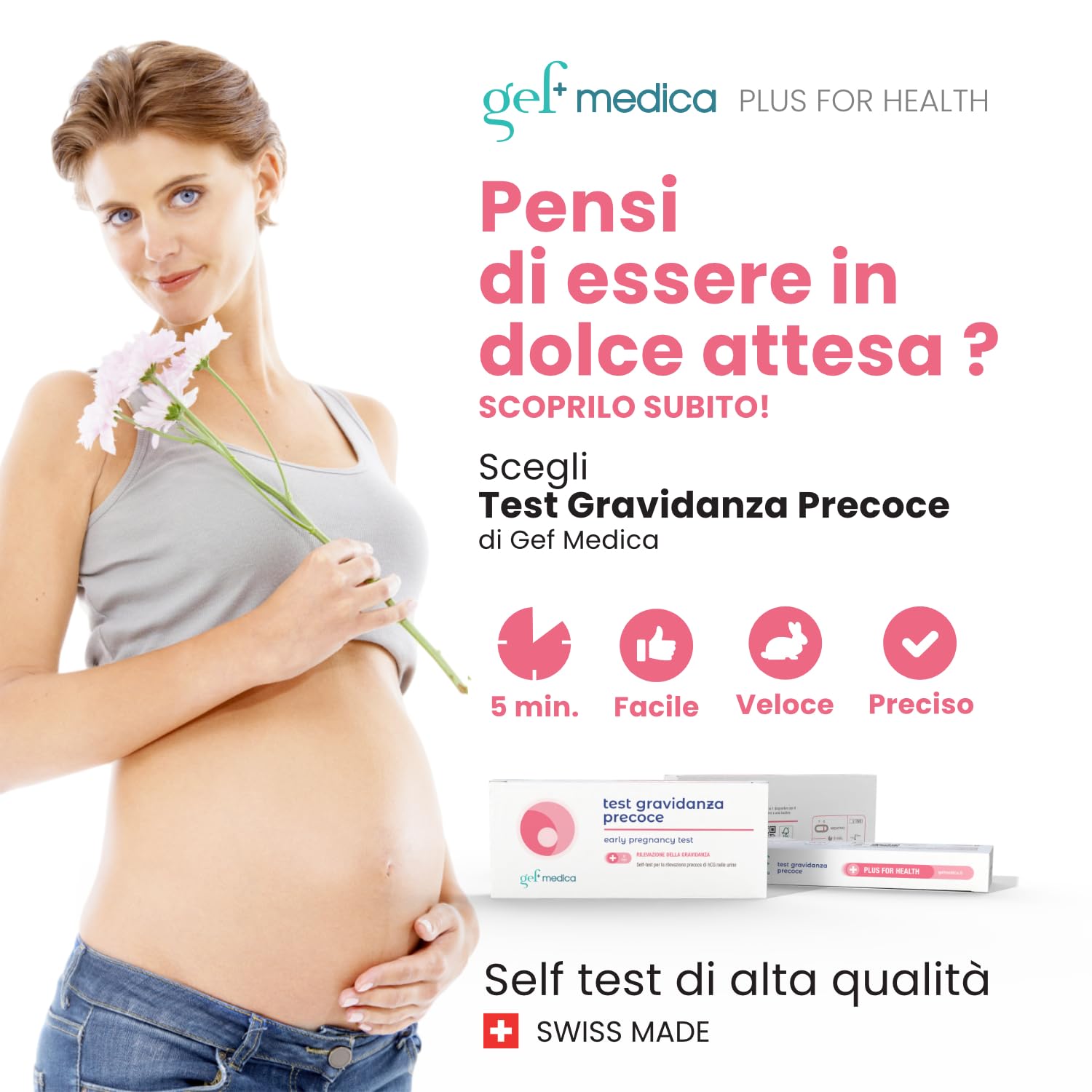 Gef Medica® 2x Test Precoce di Gravidanza – Stick Urina HCG Ultrasensibili 10 mIU/mL | Risultato in 3 Minuti, CE