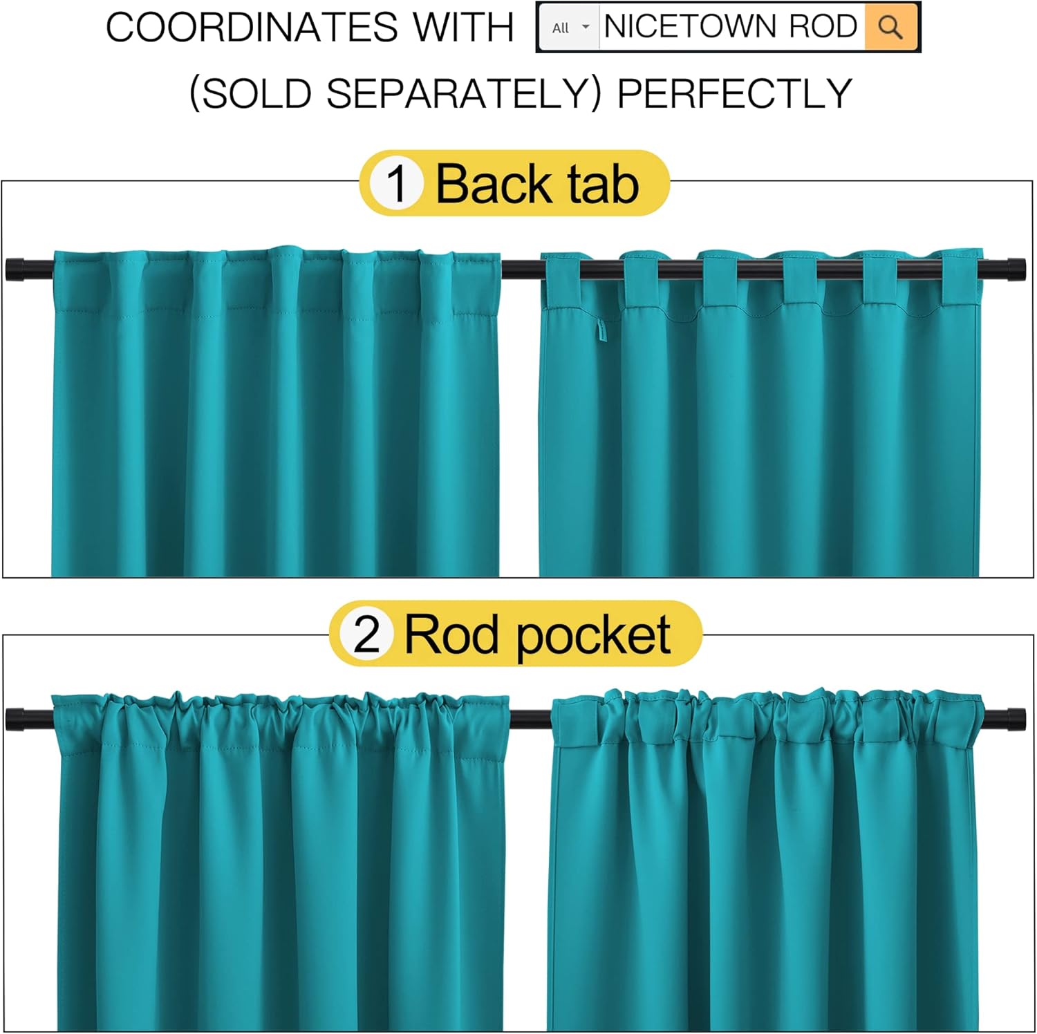NICETOWN Room Darkening Curtains for Patio Sliding Glass Door, Window Treatment Curtains with Rod Pocket & Back Tab (Peacock Teal, 2 Panels, 62" Wide x 84" Long)
