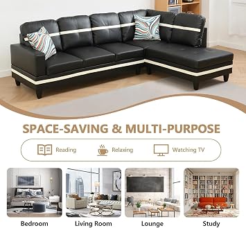 Sectional Couches for Living Room Set,Leather Sectional Sofa L Shape Couch with Chaise for Living Room/Apartment/Office(Black)