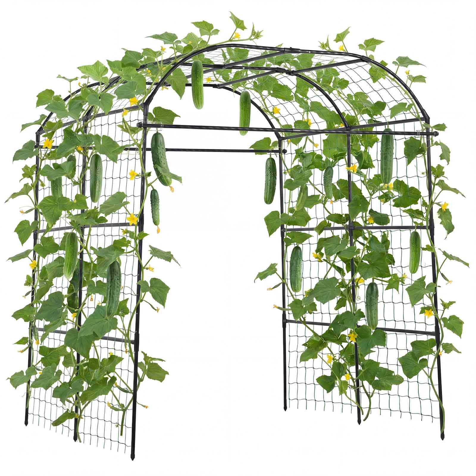 VEVOR Treillis à Concombres Forme Arche Treillis de Jardin Métal Support Plante Grimpante Extérieur pour Vignes, Pois, Haricots, Courgettes, Tomates, Fleurs, Revêtement Plastique PE, 181x165x210 cm