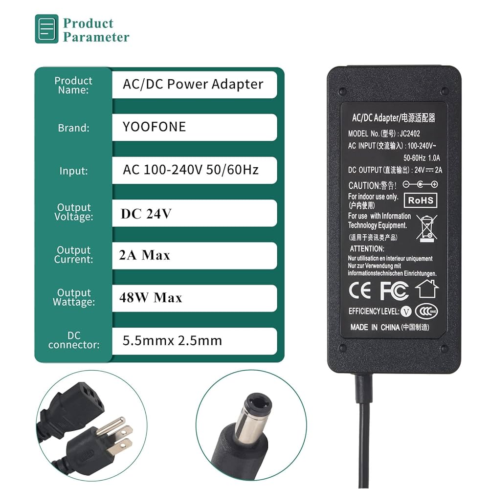 【50個セット】ACアダプター 24V/2A XKD-Z2000IC24 Amazon.com: 24V DC Power Supply 2A AC Adapter, 100-240 50