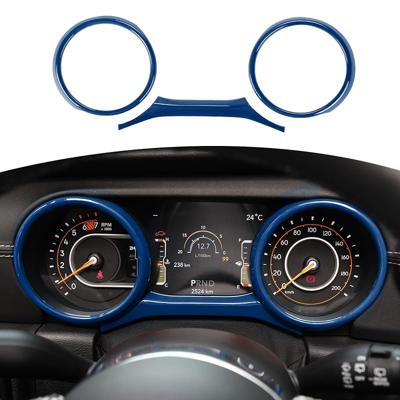 Aros de acabamento para painel e instrumentos do Jeep Wrangler JL JLU e Gladiator JT em ABS azul RT-TCZ, kit com 3 peças
