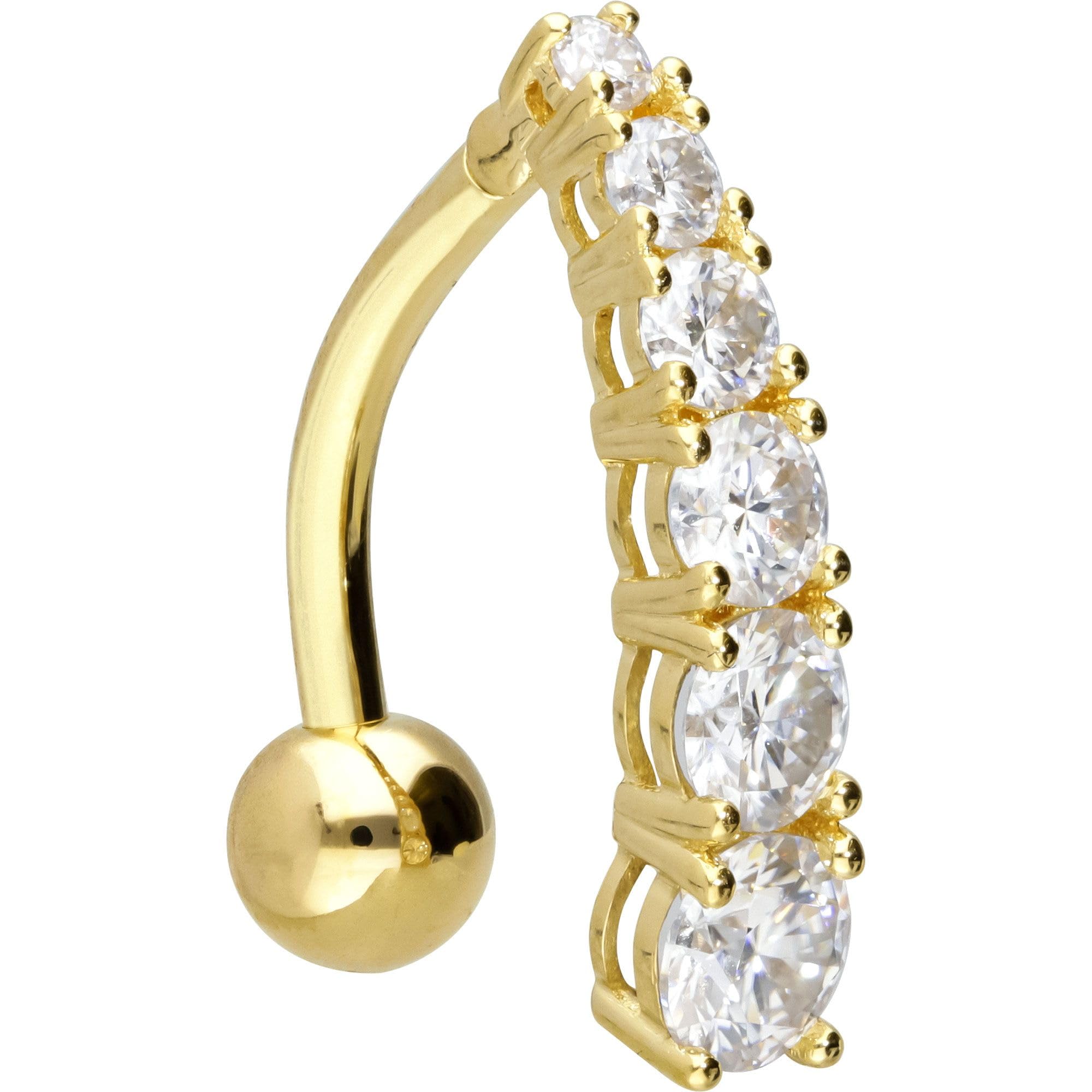 PIERCINGLINE Bauchnabelpiercing 18 Gold Bananabell MOISSANIT-BANNER 750er Gold - Goldfarben