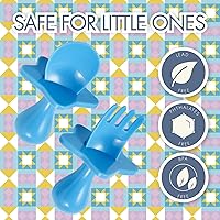 Vista 36 de Elli&Nooli Silicone Baby Utensils Set - 2 Count, Yellow - Star-Shaped Choke Guards for Constructive Eating - Spoon & Fork for Self Feeding