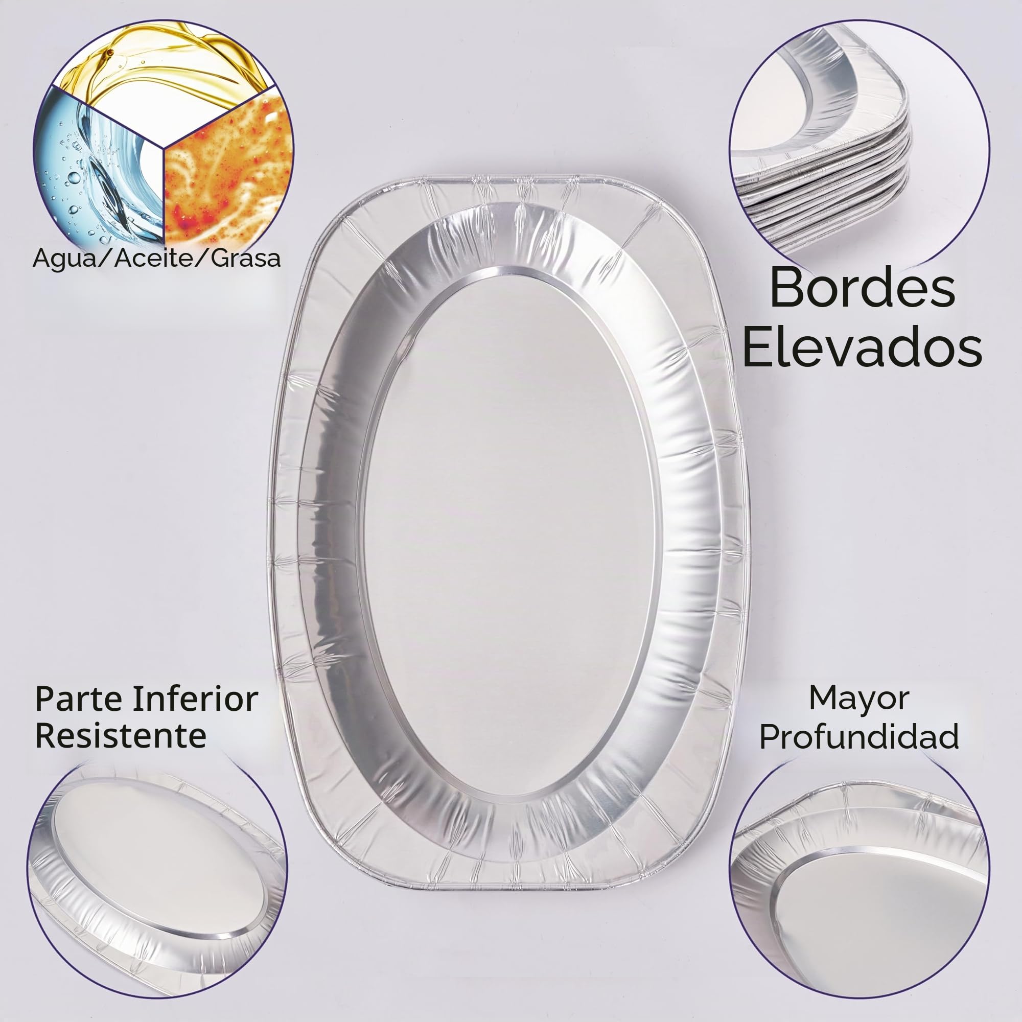 MATANA 20 Bandejas de Aluminio para Servir Comida 35x26 cm – Bandejas Desechables Grandes/Reutilizables, Bordes Elevados y Extra Profundidad – Aptas para Horno y Congelador