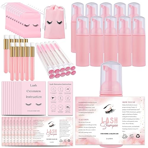 Juego de 60 botellas y cepillos de champú para pestañas, 10 dispensadores de bomba de espuma, 10 cepillos de limpieza profunda de poros de nariz, 10