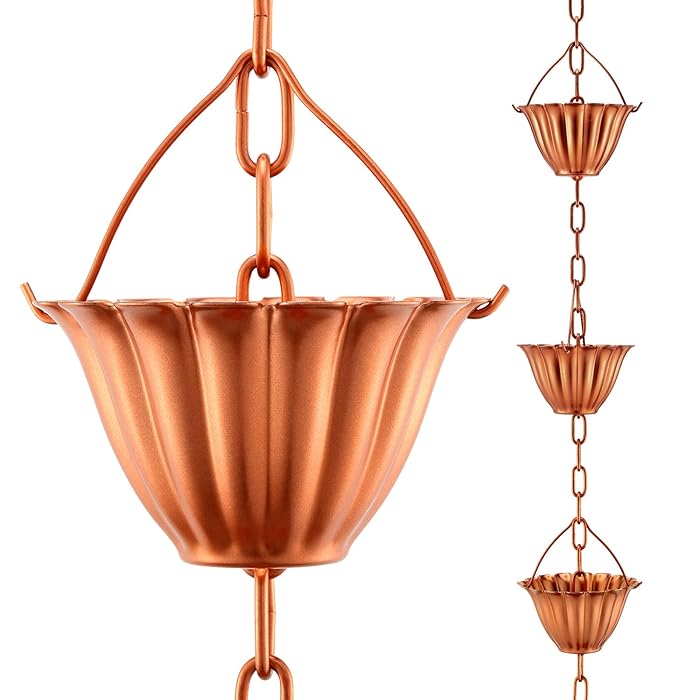 Buy OAK LEAF Rain Chain Set, 8.5ft Copper Plated Rain Chain for Gutters with Adapter, Lotus Rain
