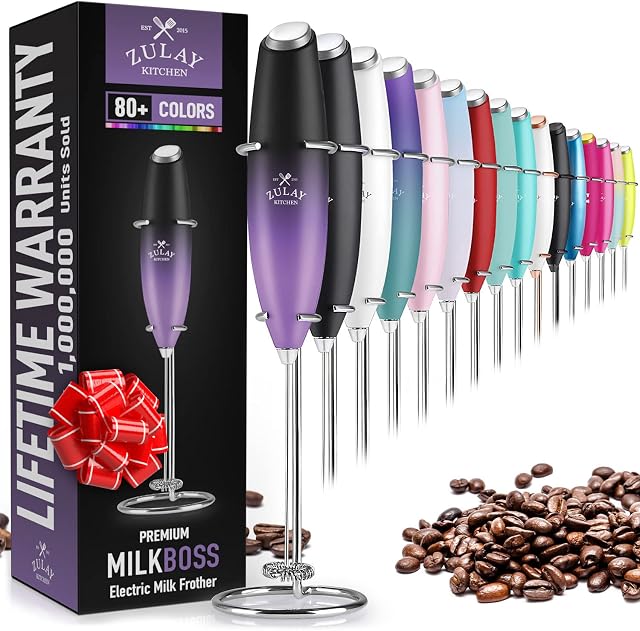 Zulay Original Milk Frother Handheld Foam Maker for Lattes - Whisk Drink Mixer for Coffee, Mini Foamer for Cappuccino, Frappe, Matcha, Hot Chocolate by Milk Boss (Galaxy)