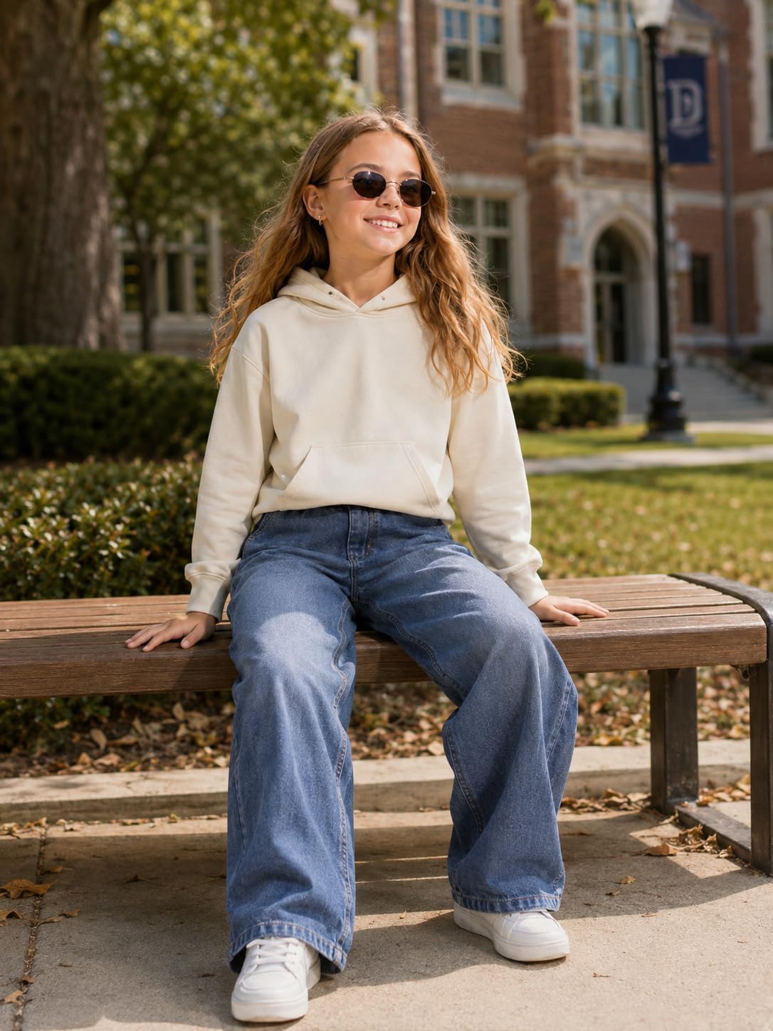 Tween Girls' Jeans Casual Elastic Waist Straight-Leg Denim Pants with Bowknot for Girls Y2K Boyfriend Skater Streetwear 7-14Y