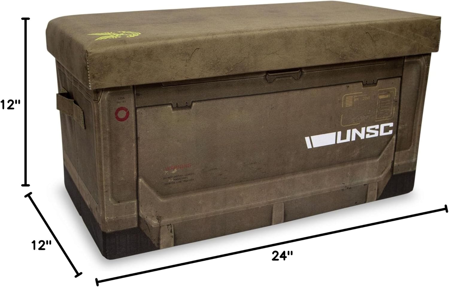 Ukonic HALO Ammo Crate Collapsible Storage Bin Chest with Lid | Fabric Basket Container with Handles, Cubby Cube Closet Organizer | Video Game Gifts And Collectibles | 24 x 12 Inches