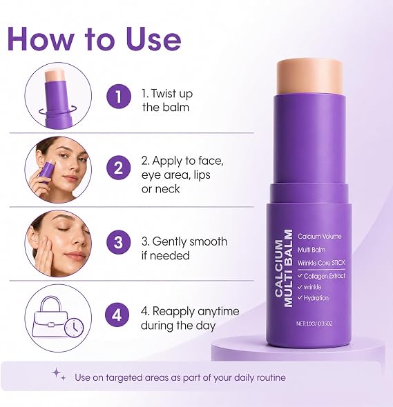2PCS Calcium Multi Balm Stick,Collagen Moisturing Stick for Face