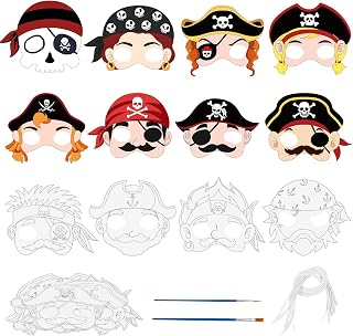24 Pcs Pirates Craft for Kids Color Your Own Pirate Masks DIY Coloring Art and Crafts for Kids Art Project Pirate Theme Birthday Party Summer School Crafts Cosplay Dress Up Activity