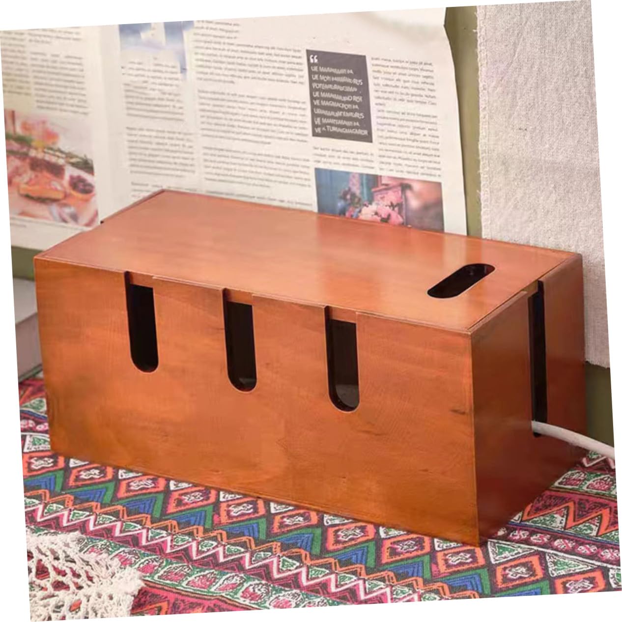 Scatola Organizer Cavi in Legno Marrone per Scrivania | Contenitore per Prese e Fili, Aspetto Moderno Semplice, Installazione Facile