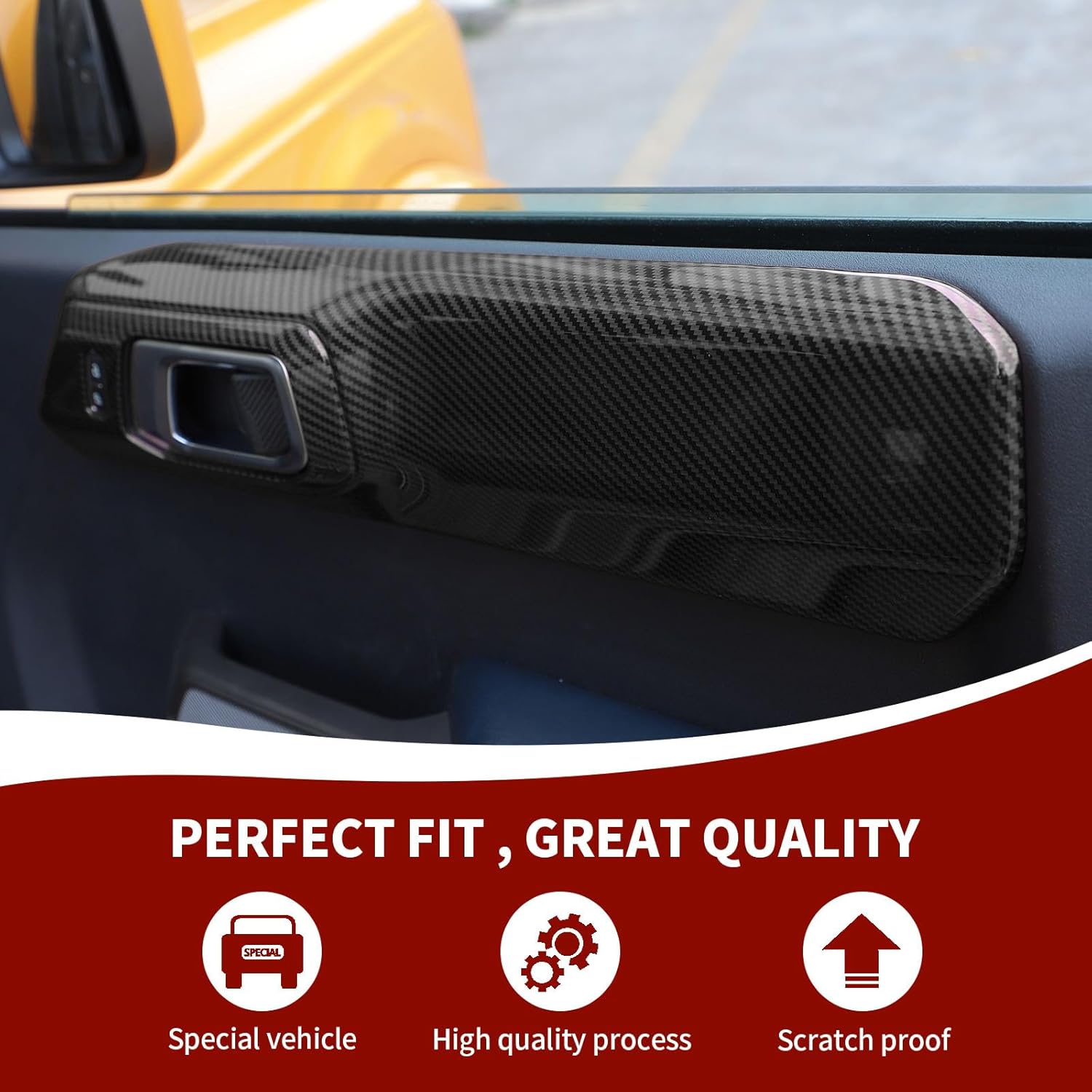 RAZPOY Inner Door Handle Panel Cover Trim Compatible with 2021-2023 Ford Bronco Carbon Fiber Interior Accessories 4-Door