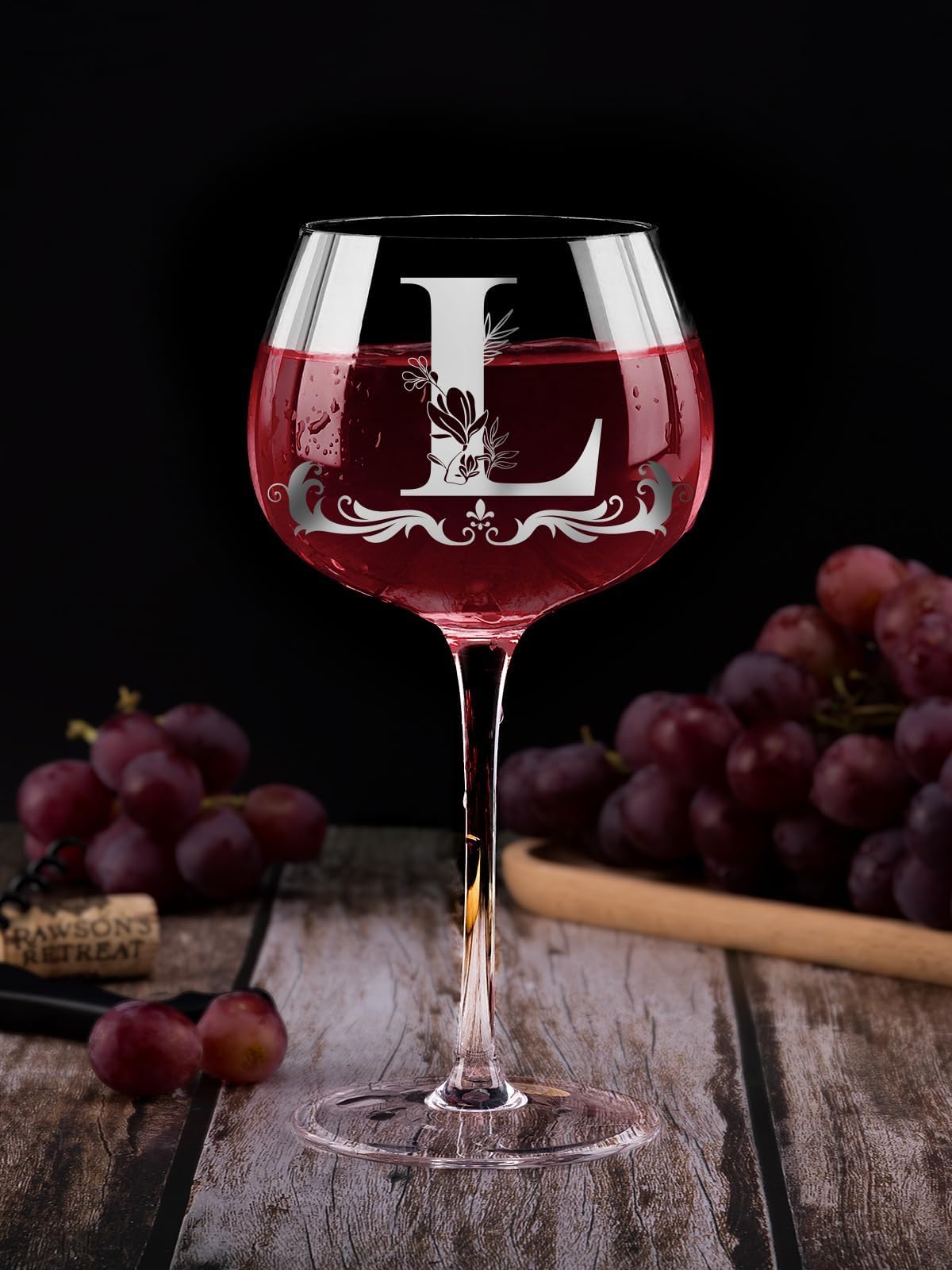 Regalos de monograma personalizados para mujeres, copa de vino personalizada con inicial A-Z, regalos únicos de cumpleaños y Navidad para ella, mamá, esposa, hermana, hija, amiga (letra L)