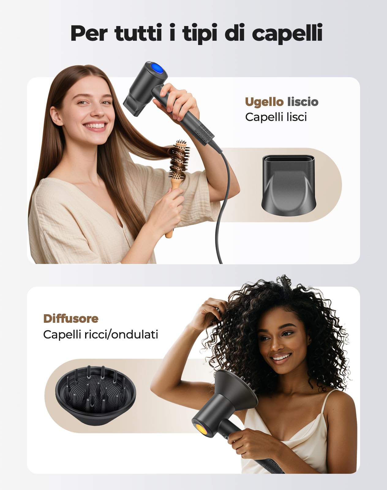 Haokoo Phon Capelli Professionale ad Alta Velocità - 150.000 RPM Asciugacapelli Ionico, Asciugatura Veloce con Controllo Termico, 8 Impostazioni con Diffusore, per Casa, Viaggio