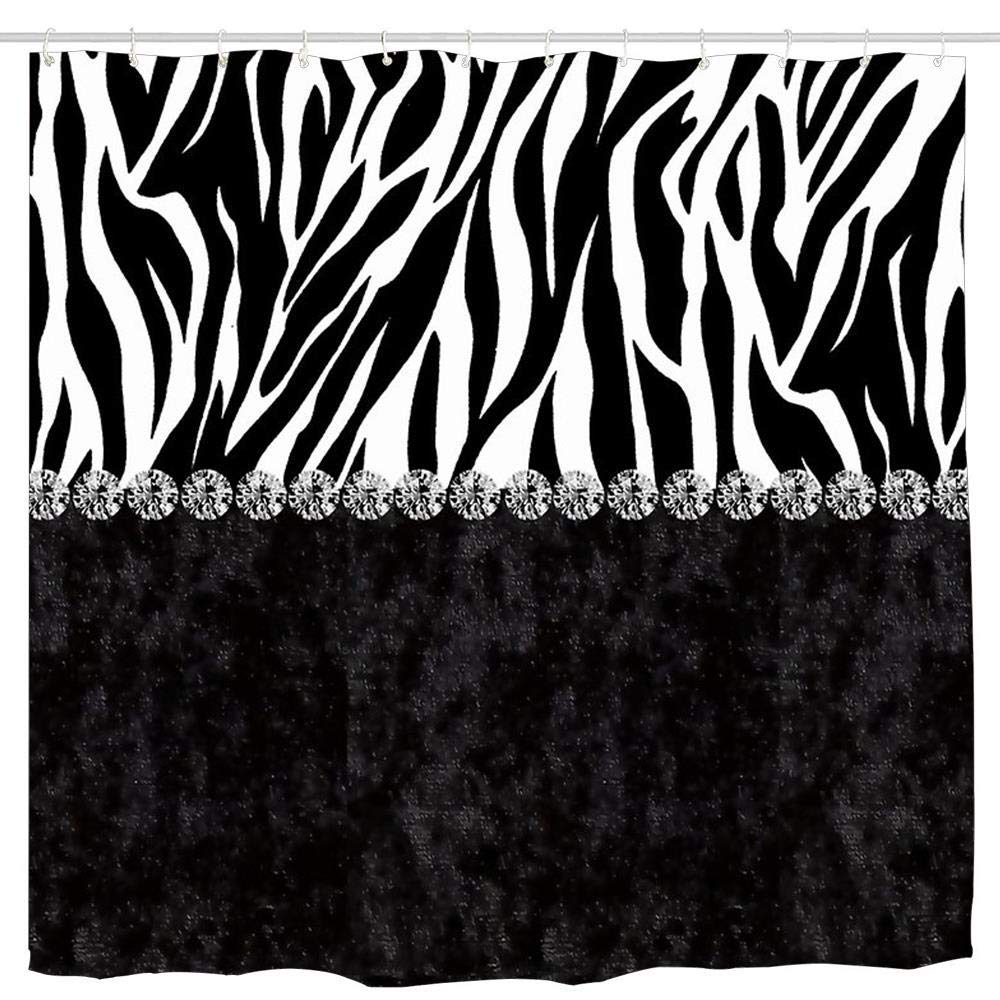 Ashasds Shower Curtain,Black Velvet Zebra Print Bling Design Curtain Polyester Water Fabric with 12 Hooks,60 X 72 Inches
