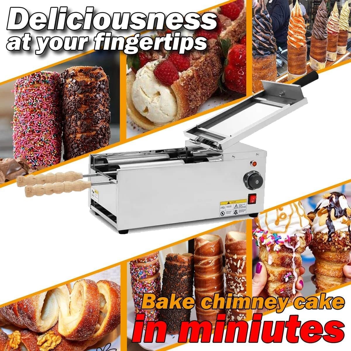 Chimney Cake Oven Commercial Electric Hungarian Cake Pop Roller Machine Ice Cream Cone Grill Maker With 2 Baking Rollers For Restaurant