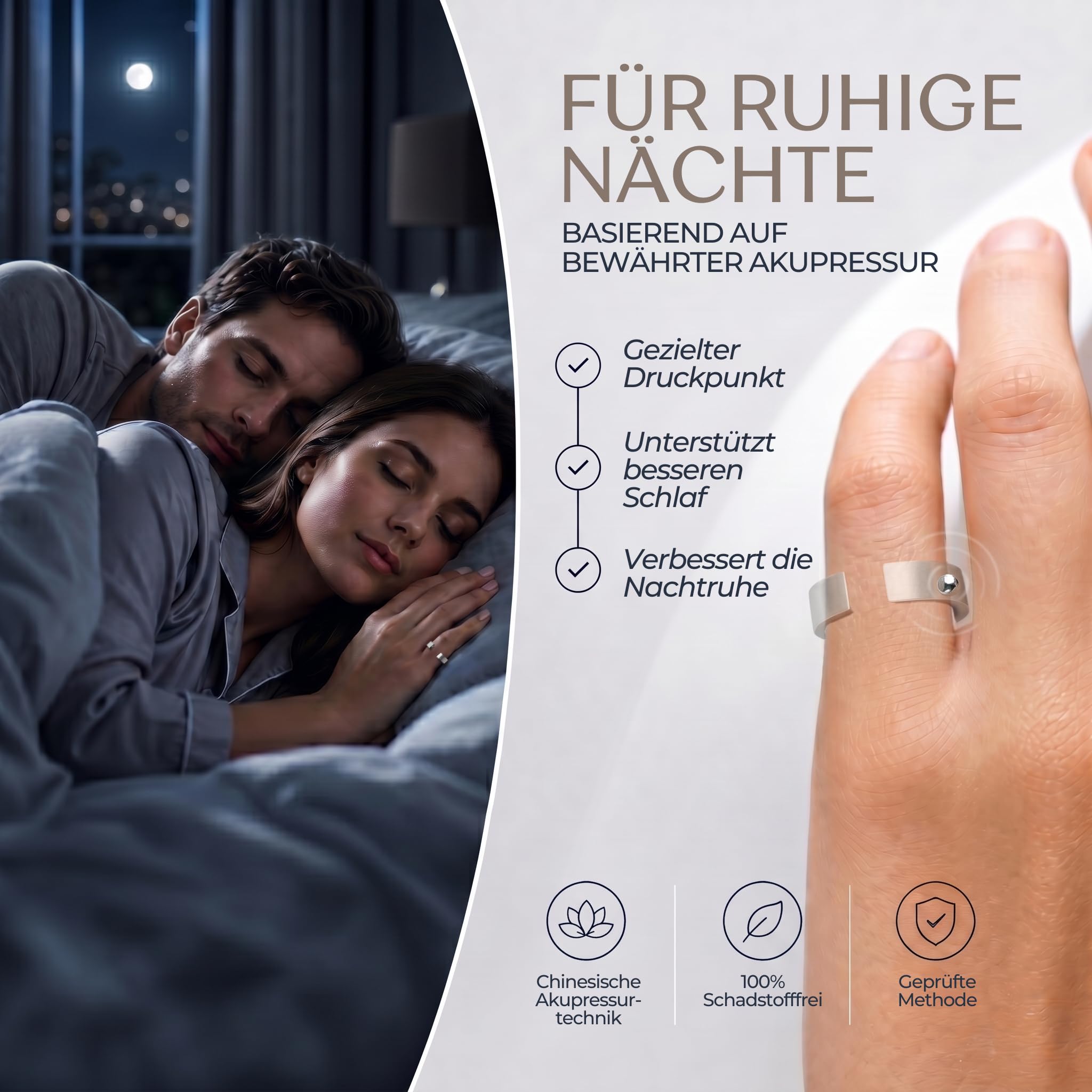 scarlet health - Anillo de acupresión"Good Night 925 plata de ley", aplicación en el dedo pequeño, tamaño del anillo y presión de presión ajustable