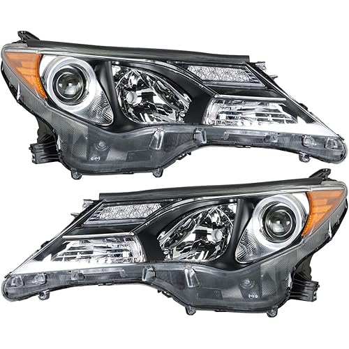 WFLNHB Front Headlights Assembly Replacement for 2013 2014 2015 Toyota RAV4 Projector Black Headlights Headlamps Driver and Passenger Side