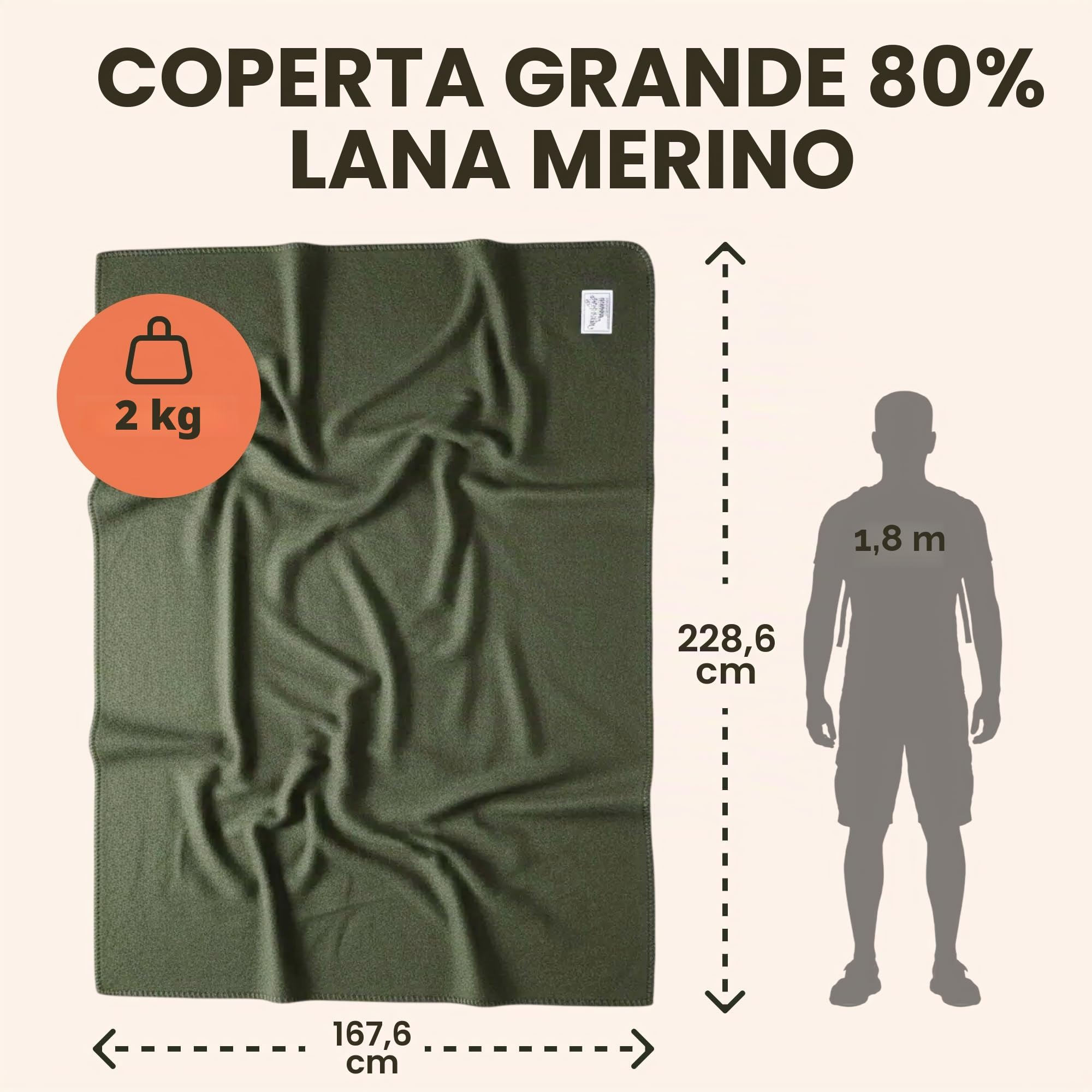 Woolly Mammoth Woolen Company Collezione Explorer Coperta in lana 66" x 90" verde oliva