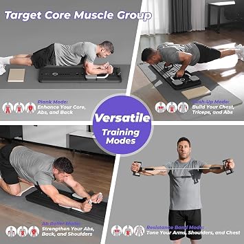 Foldable Pilates Reformer Set - Multifunctional Pilates Board with Abdominal Roller Exercise Wheel Elbow Support and Resistance Bands for Home Training