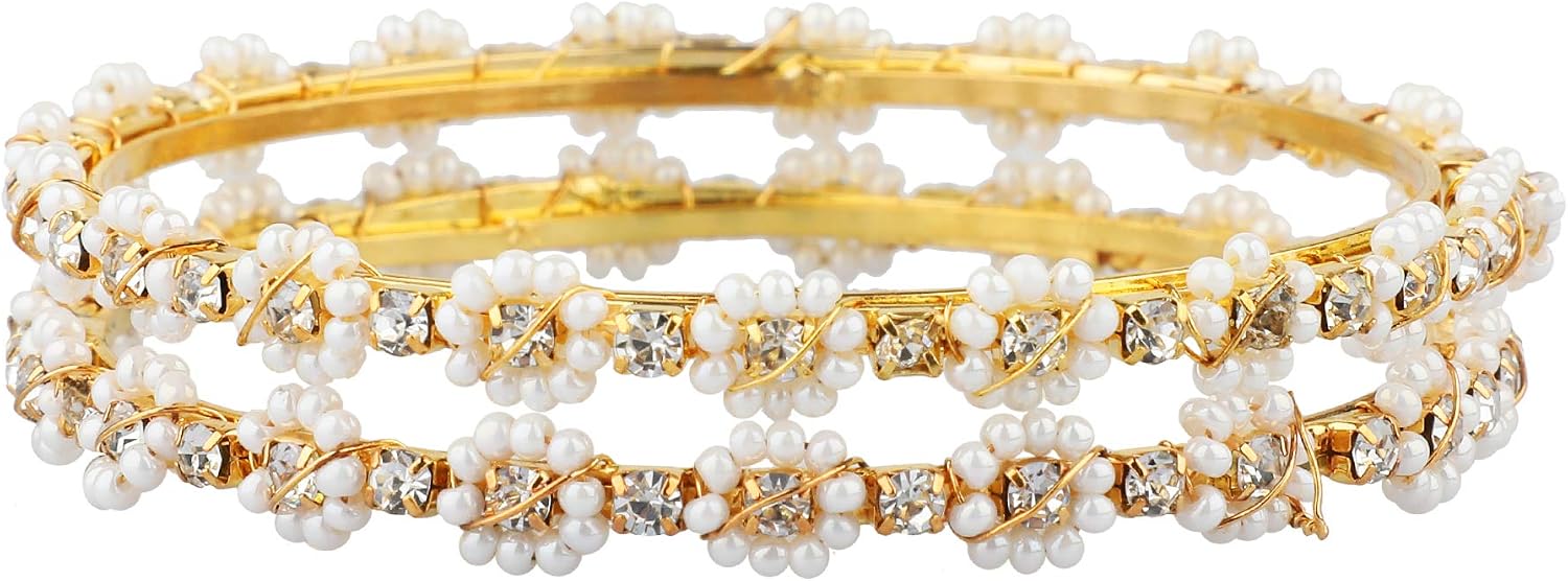 Efulgenz Indian Traditional Faux Pearl CZ Bridal Bracelet Bangle Set image 5