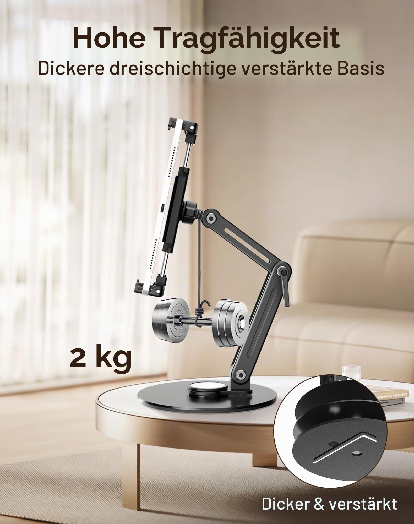 Portable Monitor Stand Tablet Halterung - Robuster Aluminium Ständer, 360° Drehbare Basis, 2 kg Tragfähigkeit, Klappbar Für 4,7-18,5 Zoll iPad, Tablet, Monitor, Küche & Reisen