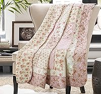 Cozyholy 100% Cotton Pink Floral Patchwork Reversible Quilted Throw Blanket - Vintage Shabby Chic Bedspread Coverlet for Bed Couch Sofa