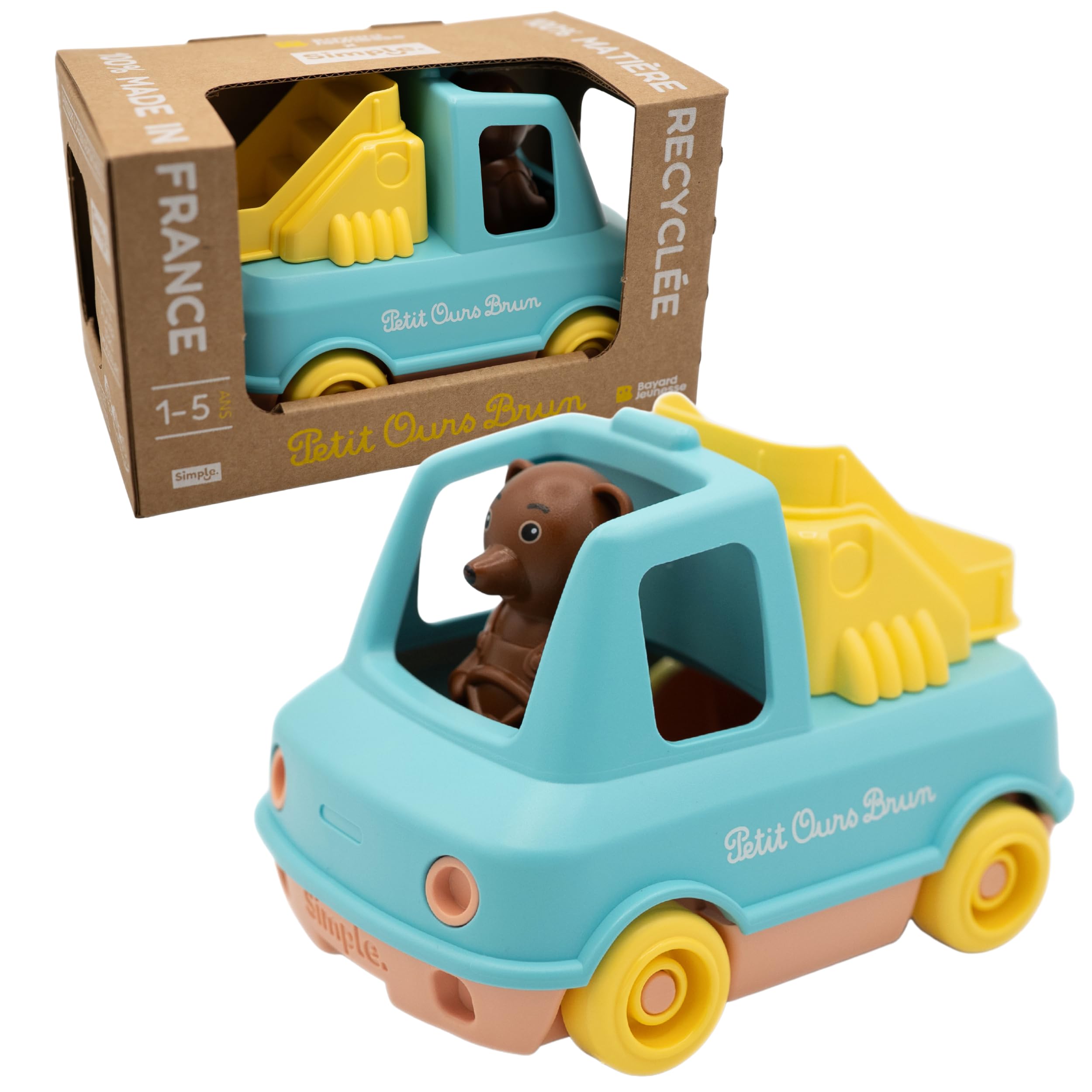 Simple x Petit Ours Brun, The Fire Truck of Little Brown Bear, Vehicle with Ladder, Early Learning Toy, Eco-Friendly