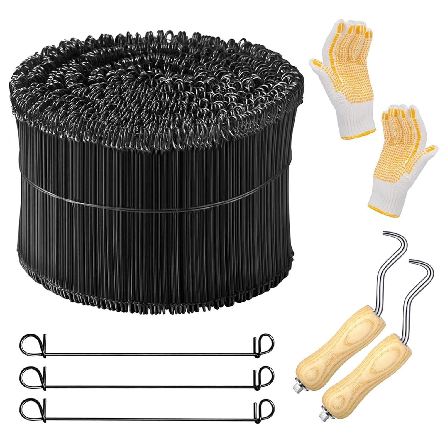 XIOBTQT 1000pcs 16 Gauge 6 Inch Double Loop Rebar Tie Wire Kit with 2 Tying Tools & Protective Gloves - Annealed Steel for Construction