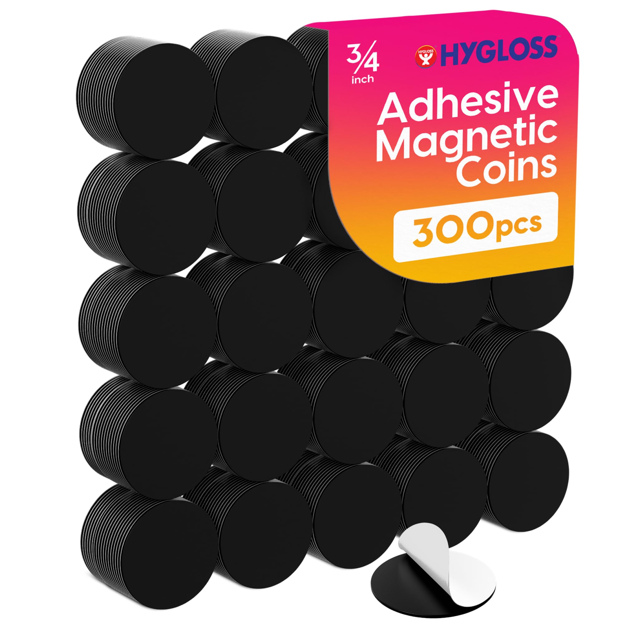 Hygloss 61403 Products Round Magnets Self Adhesive Magnetic Coins, 3/4", Black
