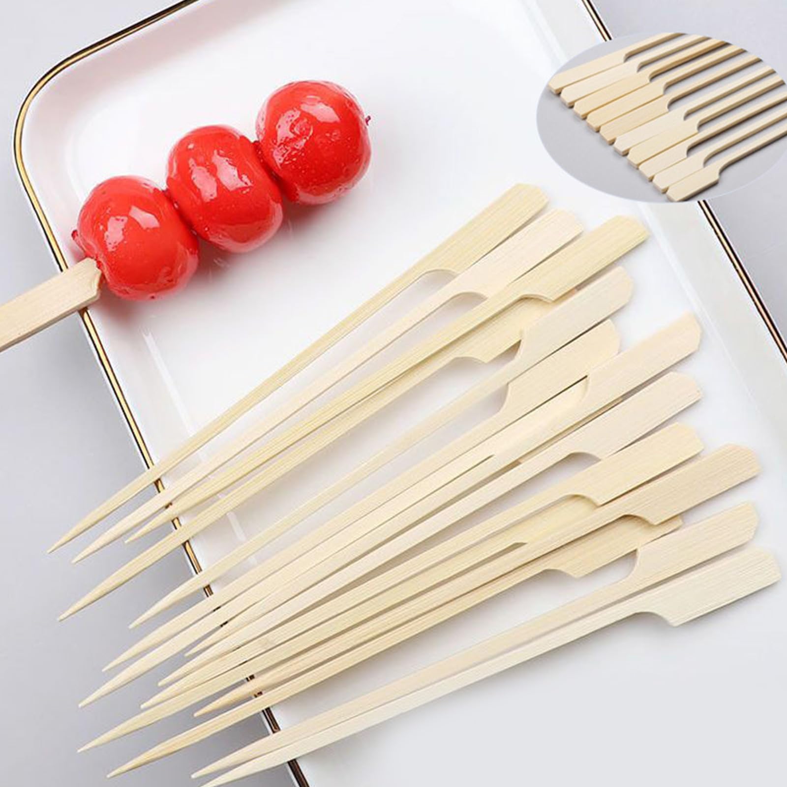 100 Stuzzicadenti In Legno Per Cocktail E Antipasti - Spiedini Per Festa, Barbecue, Panini, Snack, Lunghezza 12-13 Cm - 5