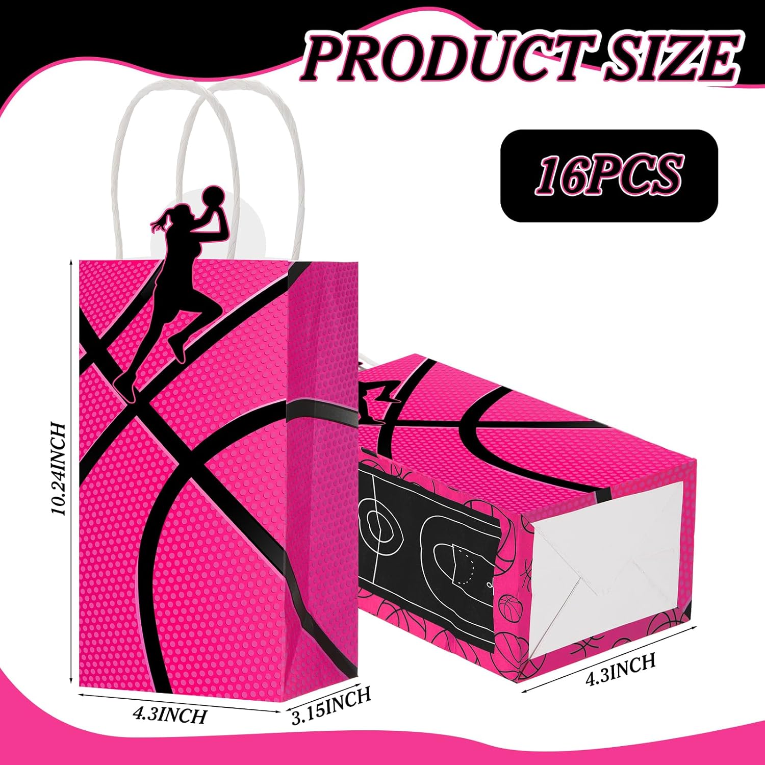 Jetec 16 Pcs Pink Basketball Gift Bags with Handles Pink Basketball Party Favors Sports Themed Goodie Snacks Treat Bags for Girls Candy Sports Birthday Party Decorations - Image 3