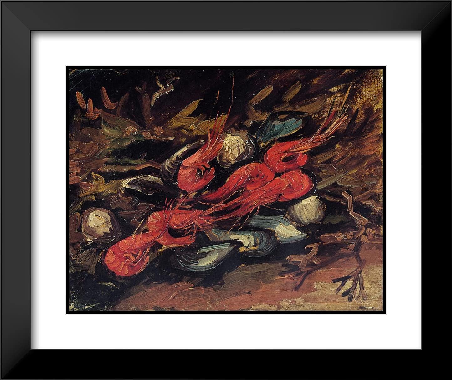 ArtDirect Van Gogh, Vincent 24x20 Black Modern Framed Art Print with Double Matting Titled: Still Life With Mussels and Shrimp