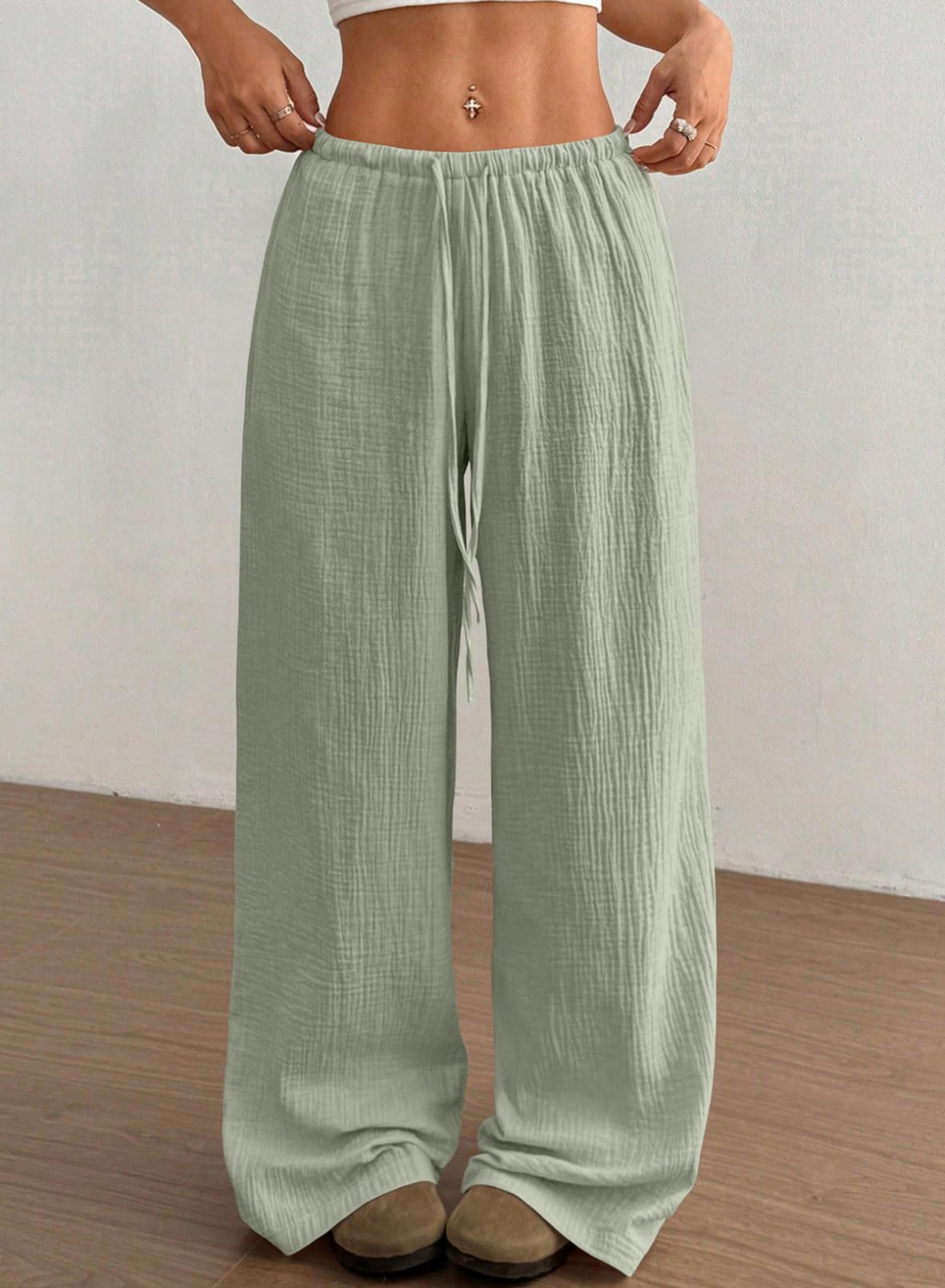 Acelitt Women’s Wide Leg Palazzo Pants Casual Loose Lounge Pants Beach Trousers with Pockets(Too Large, Please Size Down)