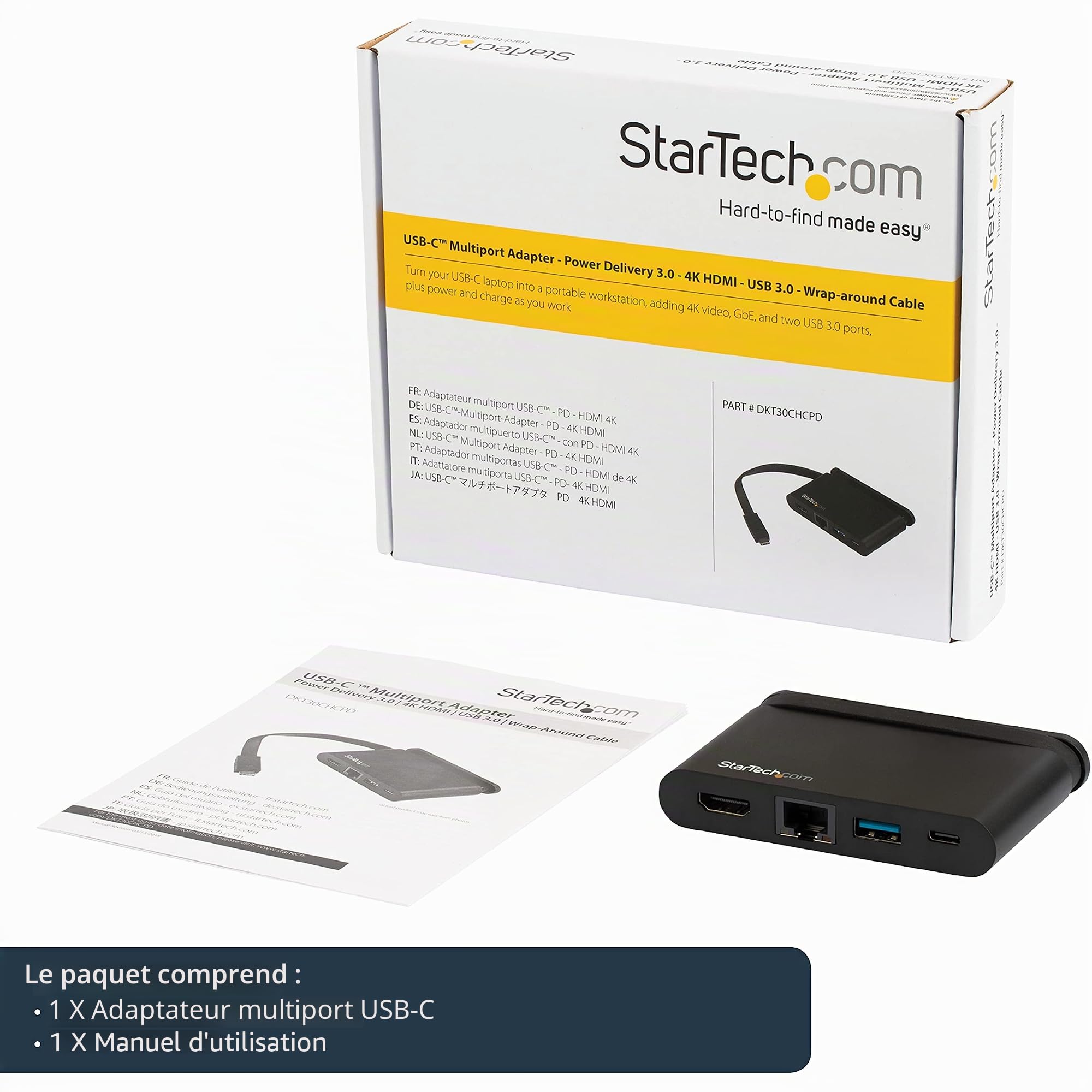 StarTech.com Adaptateur multiport AV numérique USB-C avec Power Delivery jusqu'à 100 W (DKT30CHCPD)