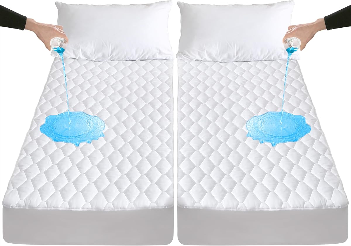 Waterproof Split California King Mattress Protector for Adjustable Beds, Breathable Noiseless Split Cal King Mattress Pad Cover, 6-18 Inches Deep Pocket, White