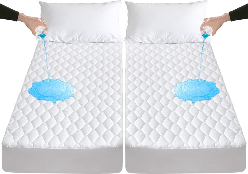 Waterproof Split California King Mattress Protector for Adjustable Beds, Breathable Noiseless Split Cal King Mattress Pad Cover, 6-18 Inches Deep Pocket, White