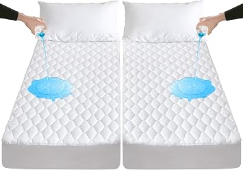 Waterproof Split King Mattress Protector for Adjustable Beds, Breathable Noiseless Split King Mattress Pad Cover, 6-18 Inches Deep Pocket, White