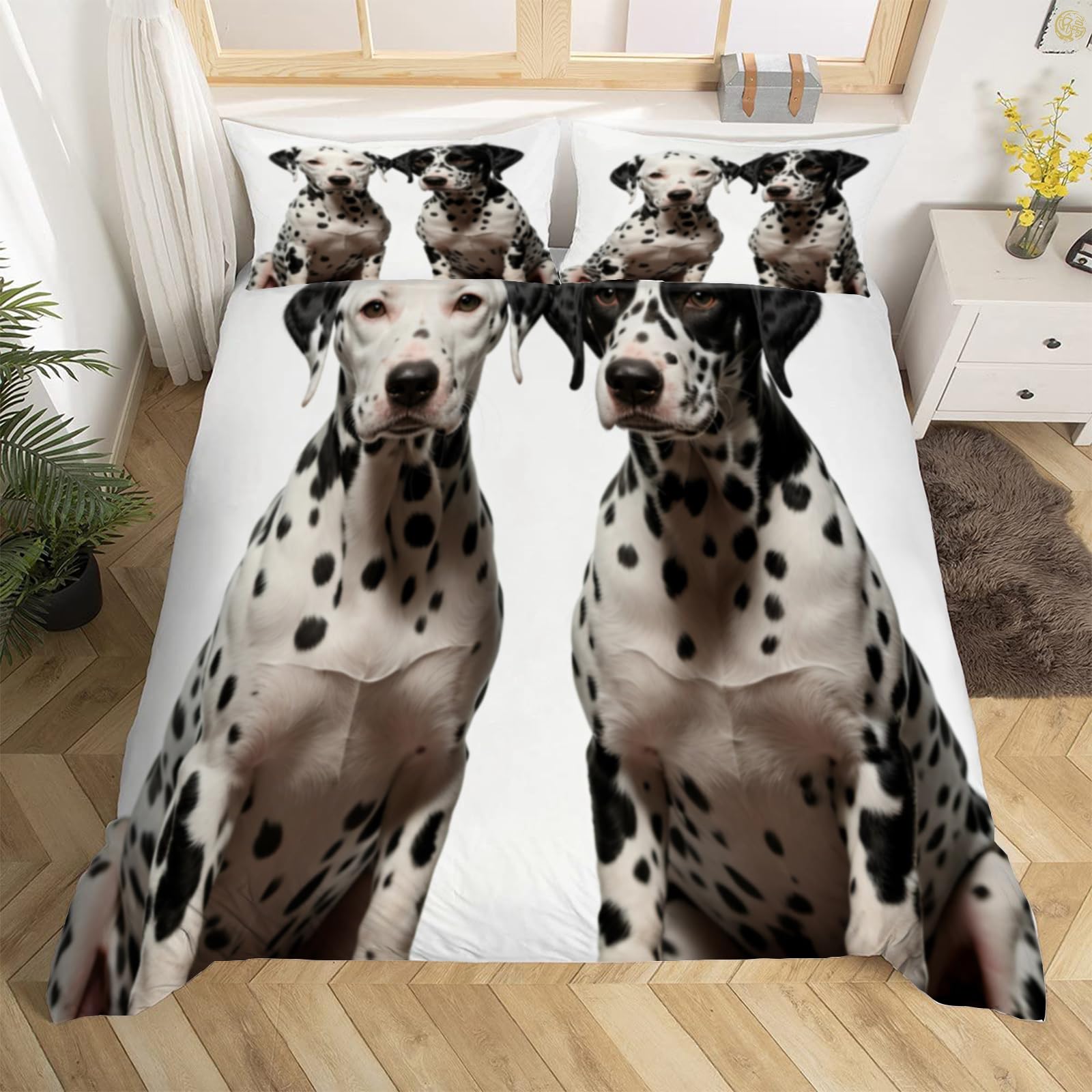 Housse de Couette 240x260 Dalmatiens pour Lit 2 Personnes avec Taies