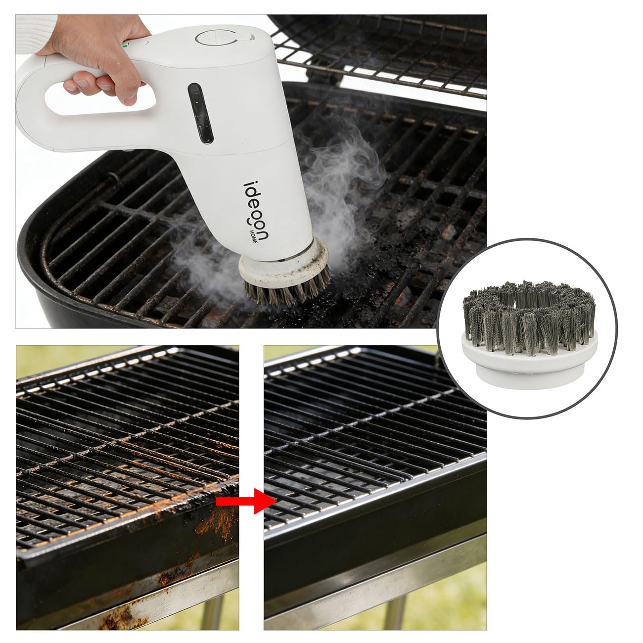 ideoon Profi 3in1 Dampfreiniger & Boden-Dampfbesen: 1200W Handgerät gegen Bakterien ohne Chemie für Boden, Bad, Möbel - in 15s startklar