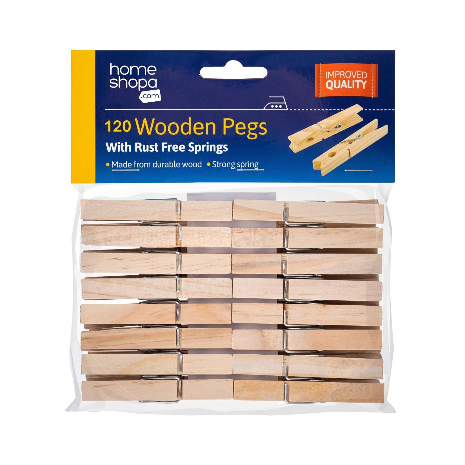 Homeshopa.com Wood Homeshopa En Clothes Pegs, 120 Pack Washing Line Cloth Clips, Rust And Moisture Resistant Laundry Pegs, Strong Grip Multipurpose Clips For Arts & Crafts, Clothespin For Diy, Photo Hanging, 7.5Cm