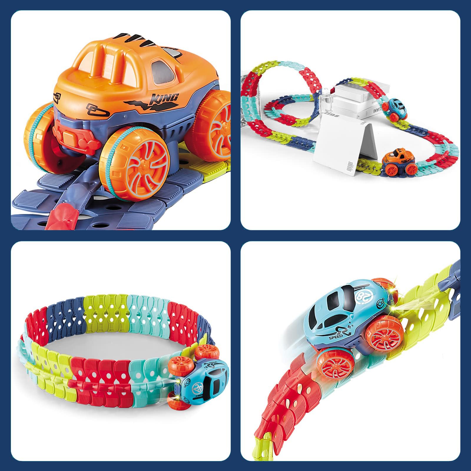 Car Racing Track Circuito Auto Bambino 184 Pezzi Pista Macchinine Giochi Bambini 3 Anni Luminosa Elettriche Auto Giocattolo Flessibile Pista Macchinine Macchinine Giocattolo per Bambini 3 4 5 6 Anni